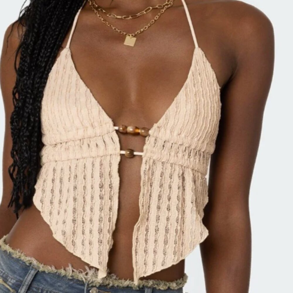 Edikted halter textured open back top